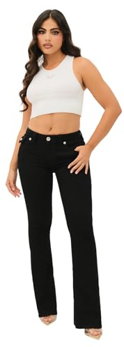 True Religion Women's Joey Mid Rise Flare Flap, Black Body Rinse, 28