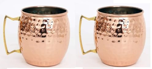 Nobel Moscow Mule Copper Drinking Mug Cup Hammered with Polished Brass Hand for Cocktail, Parties,Bar, Resturants Set of 2