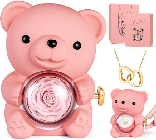 goldmiky Rosa Eterna Confezione Regalo,Confezione Regalo con Orsetto Rosa Eterna,Orsetto di Stabilizzata Vera Regalo per Donna, Mamma, San Valentino,Natale,Compleanno,Fidanzata