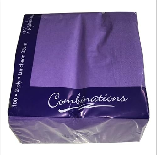 Tezraftaar® 100 x Paper Napkin Disposable Purple Serviettes Tissue 40cm x 40cm 2Ply for Parties Catering Weddings Birthday Christmas BBQ Events Travelling Camping Picnic