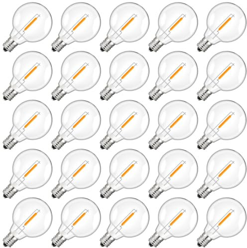25 Stück E12 G40 LED Solar Ersatzbirnen, 2700 K Warmweiß, 1 W entspricht 5 W, DC 3 V, bruchsichere und wasserdichte Globe Glühbirnen für Lichterketten, Party, Terrasse, Garten, Hochzeit