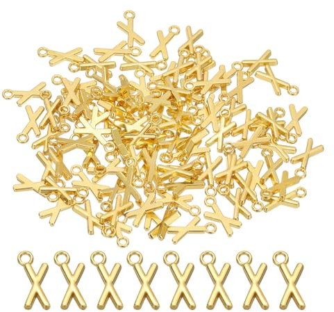 PATIKIL Bokstavsberlock, 100 st alfabetsberlock, initial hänge, berlock bulk söt gör-det-själv för smyckestillverkning armband, örhängen, halsband, nyckelringar, hantverk, guldton, bokstav X,