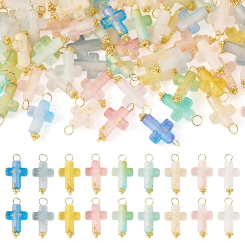 Pandahall - 90 ciondoli a forma di croce in acrilico, ciondoli a forma di crocifisso in acrilico, ciondoli a forma di croce pasquale per la creazione di braccialetti, collane e gioielli fai da te