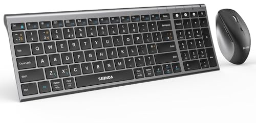 seenda COE401 Bluetooth Keyboard and Mouse, Wireless Rechargeable Keyboard and Mouse Set, Multi-device for Windows/Mac/iPad/Tablet, UK QWERTY Layout, Compact with Number Pad, Black and Grey