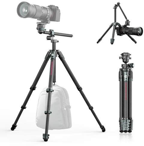 ULANZI JJ05 GlideGo 184cm Kamera Stativ Carbon Fiber mit Faltbar und Drehbarer Mittelschaft, Leichtes Reisestativ mit 360° Panoramakugelkopf und Uka Schnellwechselplatte für alle DSLR, Tragkraft 18 kg