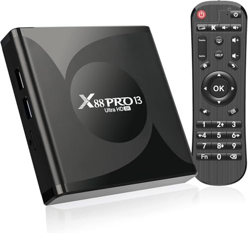 X88 Pro 13 boitier IPTV Android 13.0 TV Box, Box TV 4GB RAM 32GB ROM RK3528 Quad-Core 64bit Cortex-A53 Support 2.4/5.0GHz WiFi6 BT5.0 HD 8K 10/100M Ethernet HDMI 2.0 Android TV Box.