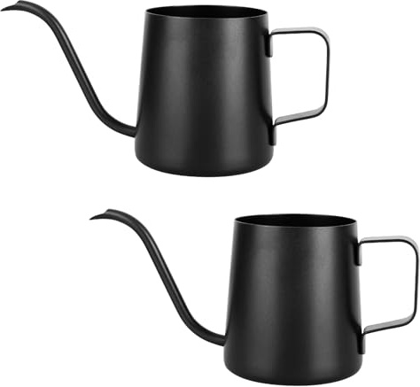 YHNDECO 2 annaffiatoio da 250 ml, nero, piccole piante da interno, mini annaffiatoio in acciaio inox, beccuccio lungo, annaffiatoio da giardino per piante grasse