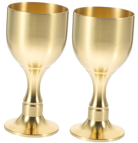 VINTORKY Copa de Cáliz Vintage de Latón 2 Piezas Decorativa Resistente para Ceremonias Ofrendas de Agua Copa Pie
