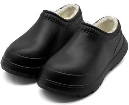 sharllen Zapatos de cocina de jardín para mujer y hombre, forrados para invierno, zapatos de chef, zapatos de trabajo, impermeables, resistentes al aceite, antideslizantes, ligeros, de Eva, Negro