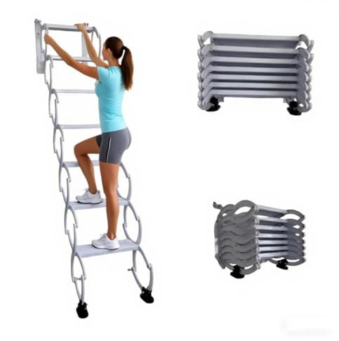 Scala pieghevole retrattile, scala pieghevole in acciaio da parete, per soffitta, per soffitto, soffitta, per interni ed esterni con sistema di discesa per tetti e garage(White,H250CM/98.4IN)