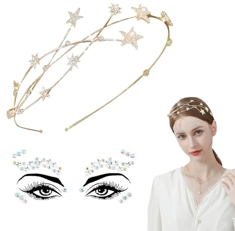 Diademas de Estrella de Cinco Puntas Brillante,Incidental 1 pcs Brillantes Para la Cara,Tocados de Pelo Boda Oro,Diadema Estrella de Navidad,Horquillas Pelo Mujer Fiesta,para Novias,Halloween,Navidad