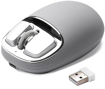 YUNZII C1 Silikon Trådlös mus, 4800 DPI Optisk Spårning, 6 Justeringsnivåer, Tri-Läge 2,4G/USB-C/Bluetooth-mus,Anpassningsbar Mus för Bärbar dator, dator, iPad, MacBook (Grått silver)