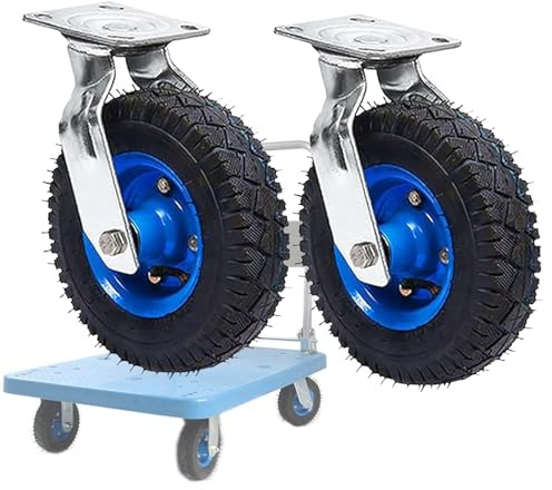 Heavy Duty Caster Wheels, Swivel and Fixed with Brakes, 6 to 10 Inch Rubber, 2 Pack for Hand Trucks and Wheelbarrows
