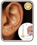 Milacolato 16G/18G Piercing Tragus Acier Chirurgical Hypoallergénique Piercing Helix Labret Levre Conch Cartilage Piercing Oreille Or Argent 6/8/10MM-Étoile en or-18G