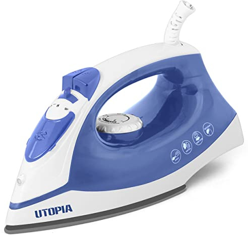 Utopia Home Steam Iron for Clothes - Non-Stick Soleplate - 1200W Clothes Iron - Textile Iron 2.3 meter Long Cord Adjustable Thermostat Control, Overheat Safety Protection & Variable Steam Control Blue