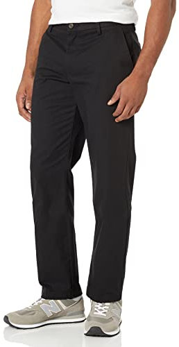 Amazon Essentials Pantalon Chino sans Pince Infroissable Coupe Droite Homme, Noir, 38W / 30L