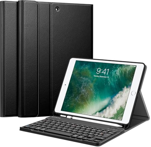 FINTIE Tastatur Hülle für iPad 9.7 2018 (6. Generation), Soft TPU Rückseite Gehäuse Keyboard Case mit eingebautem Pencil Halter, magnetisch Abnehmbarer Bluetooth Tastatur [AZERTY Français], Schwarz