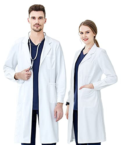 Blouse Blanche Lycée Coton, Chimie Laboratoire, Manche Longue KUMARS Blouse de Médecin Médical avec Poche et Bouton pour Étudiant et Hospital Industriel