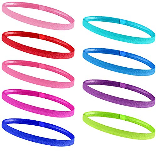 Sport Haarband,Sport Stirnband Dünn,9 Stück Antirutsch Elastische Stirnbänder, Sport Thin Stirnbänder für Herren Damen Kinder