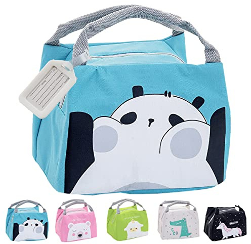 Hillylolly Pranzo al Sacco dei Cartoni Animati, Borsa Termica Piccola Bambini, Lunch Bag Bambini, Sacchetti Pranzo Riutilizzabili, Mini Borsa Termica Bambini, Cartoni Animati (Panda)