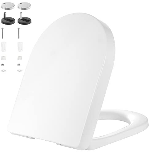 Kinsinder D Form Toilettendeckel, WC Sitz mit Absenkautomatik, Toilettensitz Klodeckel Klobrille mit Quick Release Funktion für einfache Montage & Reinigung