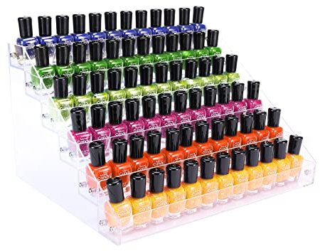 FFowcye 6 Tiers Acrylic Nail Polish Organiser Storage Rack, Clear Nail Varnish Stand Holder Shelf Display Rack Holds up to 72 Bottles for Paint, Essential Oil, Tattoo Ink, Sunglasses Display