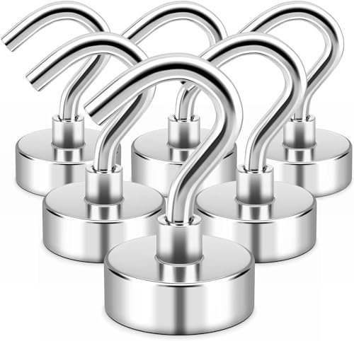 Grtard Lot de 10 crochets magnétiques puissants, 10 kg + crochets magnétiques en néodyme très résistants, crochets magnétiques pour croisière, aimants puissants avec crochet pour réfrigérateur, petit