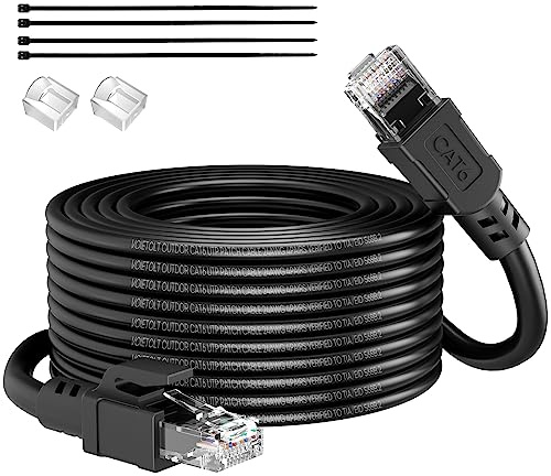 VOIETOLT Outdoor Cat 6 LAN Kabel 45meter, Außen Wasserdicht Direct Burial LLDPE UV Mantel - 24AWG 10Gbps Hochgeschwindigkeits Gigabit Ethernet Netzwerkkabel - CCA, UTP mit 40 Kabelbindern