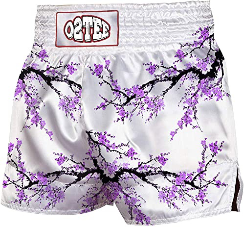 O2TEE Girls Sakura Boxing Shorts Combat Boxer Trunks for Grappling Training Competition, Purple XS