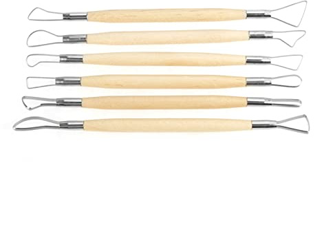 6 Herramientas para Esculpir Arcilla de Cerámica, Mango de Madera, Juego de Herramientas para Esculpir Arcilla para Tallar Cera de Doble Punta, Kit de Modelado de Cerámica para