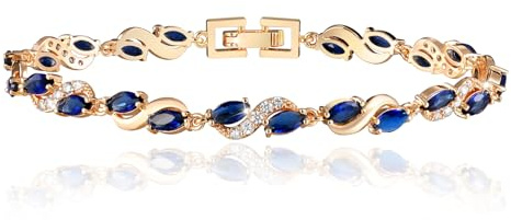 Richapex Diamond Tennis Bracelet for Women, Eternity Bracelet Blue Cubic Zirconia, Sapphire Bracelet, 18K Gold Plated Hypoallergenic Bracelets -7.48inch/190mm