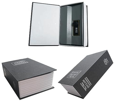Grand coffre-fort en forme de livre avec serrure à combinaison, grand coffre-fort secret pour cacher de l'argent, des bijoux, des clés, des objets de valeur, 24 x 15 x 5,6 cm
