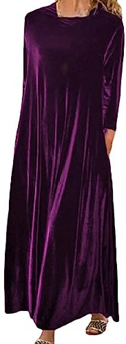 Vestidos de talla grande para salir de noche primavera y otoño nuevo terciopelo dorado europeo y americano delgado cuello redondo vestido largo ropa de trabajo para tallas grandes, Morado (, XL