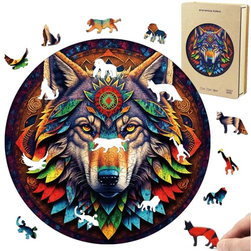 Dr. MUYA Puzzle Madera Adultos, Rompecabezas Madera Lobo, 35 x 35 cm, 220 Piezas, Rompecabezas de Forma Irregular, Wooden Puzzle, Puzzle de Animales con Caja de Regalo de Madera