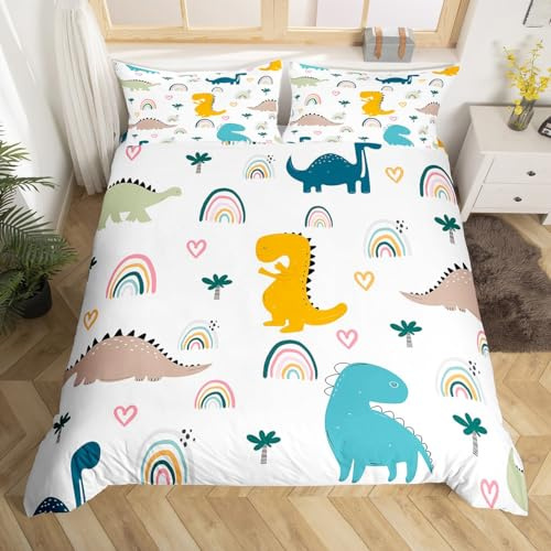 Set di biancheria da letto per bambini, ragazzi e ragazze, con stampa digitale 3D, copripiumino per letto singolo, decorazione per camera da letto, motivo dinosauro cartone animato, colore blu, 2