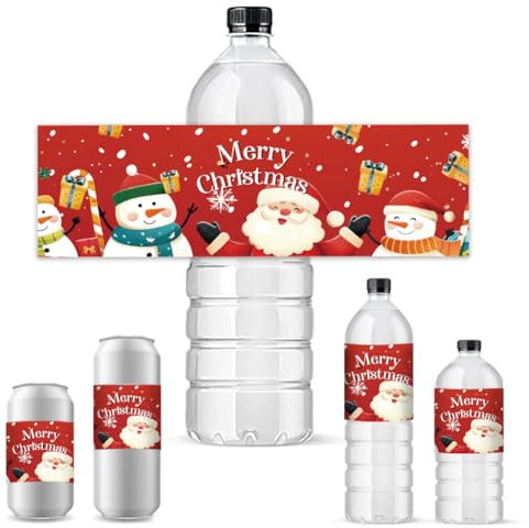 PH PandaHall 30 etiquetas para botellas de agua navideñas, pegatinas para botellas con muñeco de nieve, pegatinas para botellas impermeables, decoración para bomboneras para la fiesta de Navidad