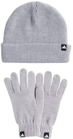 adidas Unisex Glove + Beanie Pack, Light Grey Heather/White, M