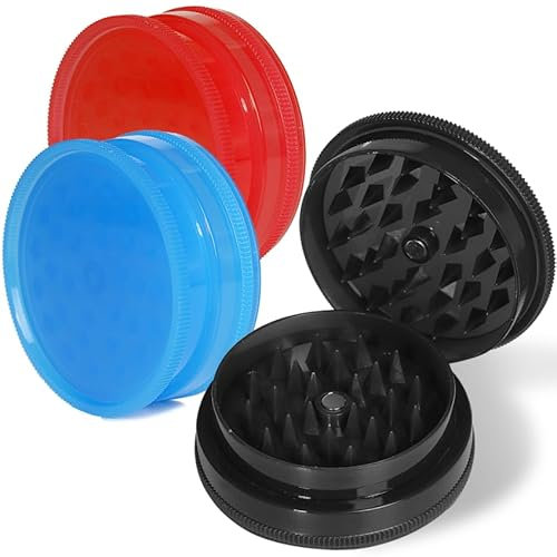 Premium Crush Grinder Moulin 3 PIÈCES - Broyeur en 2 parties pour épices, herbes & épices - Couvercle magnétique, dents aiguisées, facile à nettoyer & idéal pour les voyages (Bleu, rouge, anthracite)