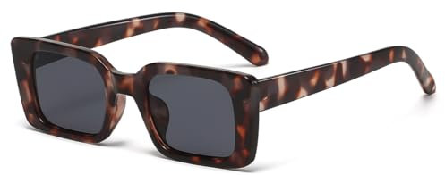 Long Keeper Retro Rechteck Sonnenbrille Damen Herren Vintage Eckig Sonnenbrille Trendige Quadratischem Brille UV400 (Hawksbill Schwarz)