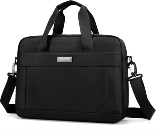 zhongningyifeng laptopväska 35,6 cm (14 tum), vattentät portfölj, nylonaxelväska för affärer, resor, universitet, svart, svart