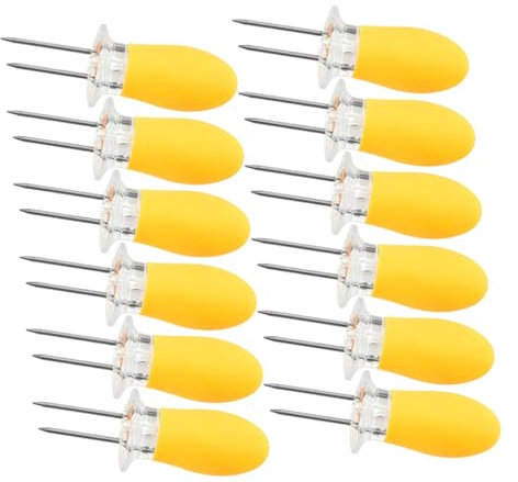 Mikikit 12 Pezzi Forchetta Per Mais in Acciaio Inossidabile Kit Grigliare Multifunzionale Totale Pannocchia Distributore In Piedi Stagione Spiedo Porta Mais Detentori Di Mais Gel Di Silice