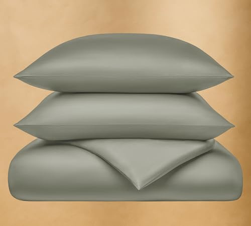 Seralino Satin Bettwäsche Set 200x200 mit 80x80 Kissenbezug, Grün, 100% Bio Baumwollsatin, Atmungsaktiv, Weich mit Reißverschluss