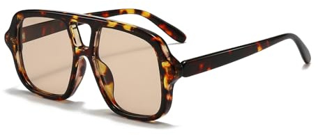 YAMEIZE Vintage Rectangle Double Bridge Sunglasses - for Women Men Retro Style Pilot Square Eyewear UV400 Protection Shade Driving (Leopard Brown)