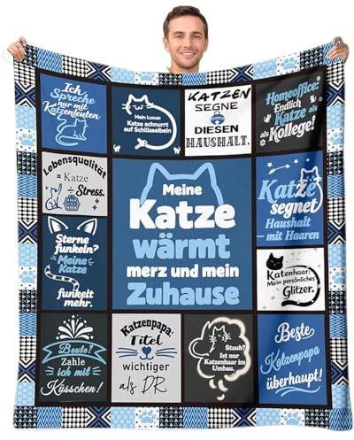 PJLJC Geschenk für Katzenliebhaber Kuscheldecke 150x200 cm - Lustiges Katze deko Geschenk für Männer & Katzenväter mit Katze (Wohnzimmer, Couch Reisen) - zu Geburtstag Weihnachten Vatertag