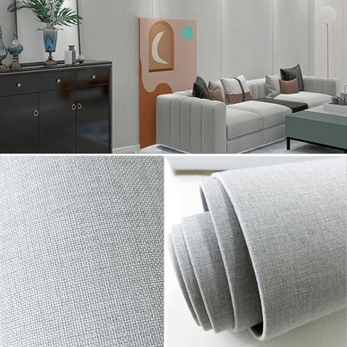 Cxllisionary Papel Tapiz Revestimiento De Paredes Tela De Lino Impermeable Autoadhesiva para Renovación del Hogar, Decoración De Fondo De TV En Sala Y Dormitorio, Aislamiento Acústico(Light Gray)