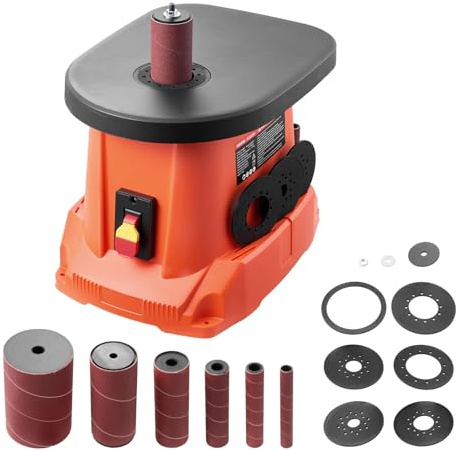 VEVOR Levigatrice a Mandrino Oscillante, Smerigliatrice da Banco da 2000 giri/min con Corsa da 16 mm, 6 Manicotti 12,7-76,2 mm e Tavolo in Ghisa da 397 x 295 mm per Lavorazione del Legno