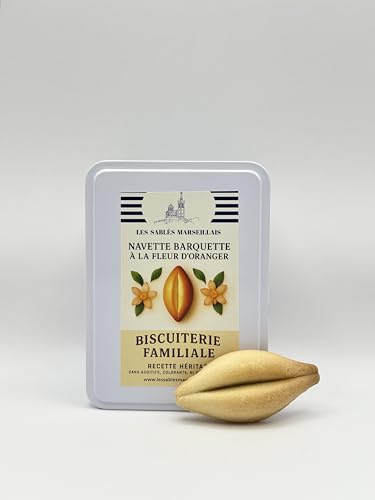 Boite Métal 10 Navettes traditionnelles, biscuits sablés à la fleur D'oranger, 200gr
