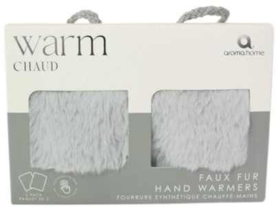 Aroma Home Hand Warmers Faux Fur Pocket Size Winter Fashion Heat Pad Reusable Gift (Grey)