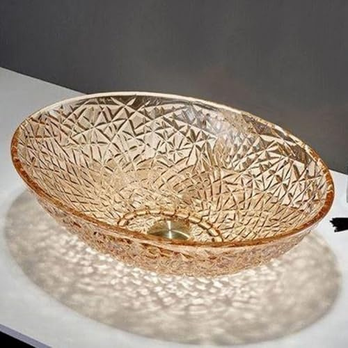 ZYCDP Lavamanos Baño Sobre Encimera Ovalado Lavabo Vidrio Cristal Sin Orificio para Grifo ámbar