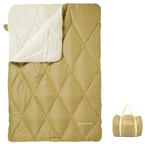 BISINNA Dubbel sovsäck, vattentät 0 °C vintercampingutrustning med kudde, queen size för 2 vuxna, vandring, backpacking, inomhus- och utomhusbruk i kallt väder (4,5 kg)